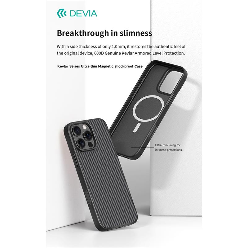 Devia kryt Kevlar Ultra-Thin Magnetic Shockproof Case pre iPhone 16 - Black 