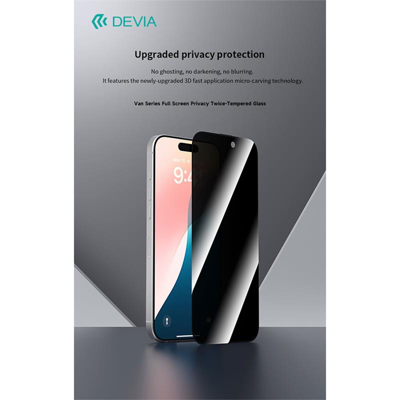 Devia ochranné sklo Van Series Privacy pre iPhone 16 Pro - Black Frame 