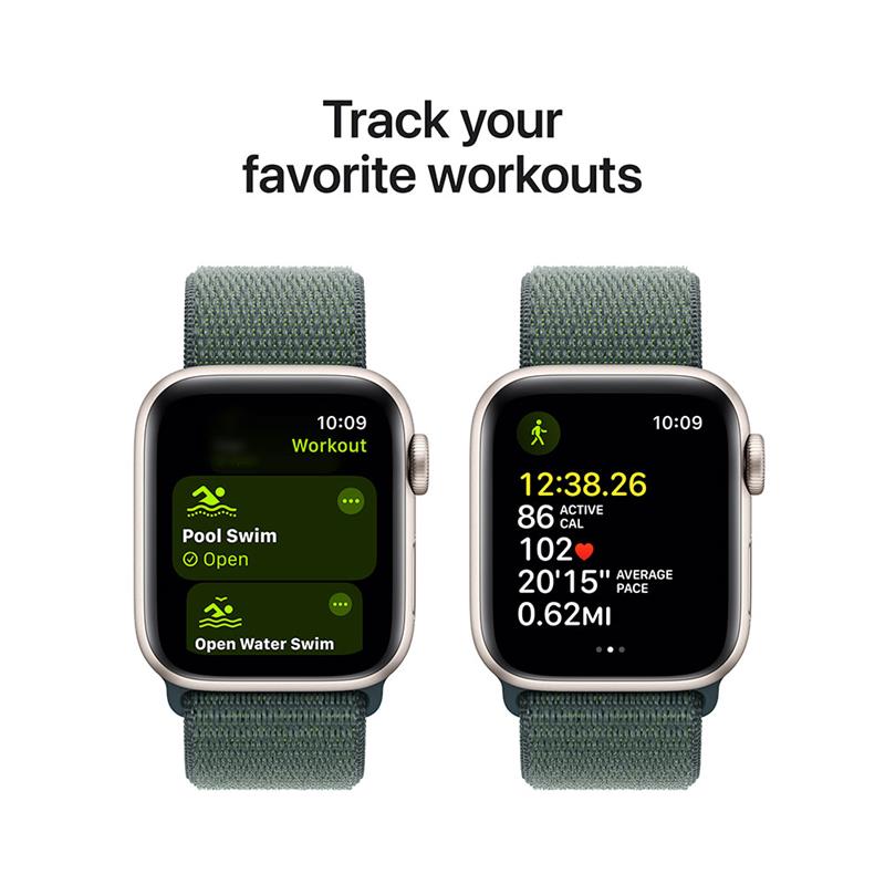 Apple Watch SE GPS + Cellular 44mm Starlight Aluminium Case with Lake Green Sport Loop 