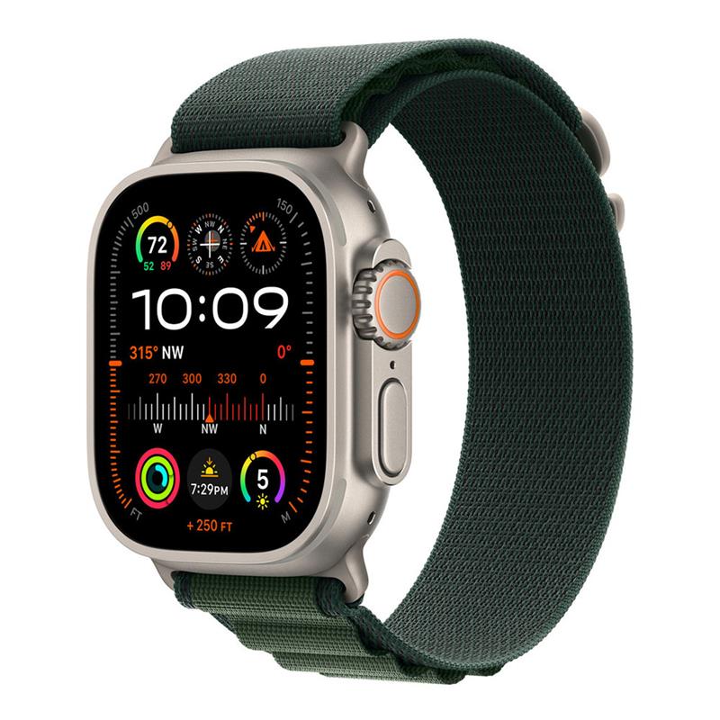 Apple Watch 49mm Dark Green Alpine Loop - Small - Natural Titanium Finish 