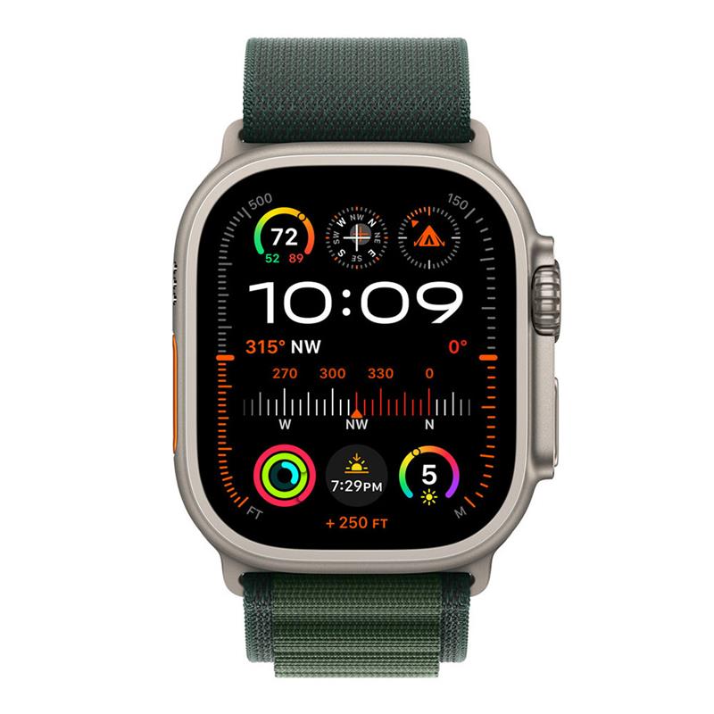 Apple Watch 49mm Dark Green Alpine Loop - Small - Natural Titanium Finish 