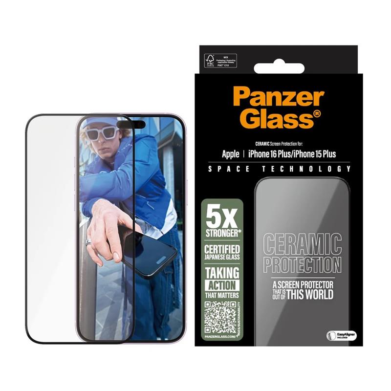 PanzerGlass ochranné sklo UWF Ceramic Protection pre iPhone 16 Plus - Black Frame 