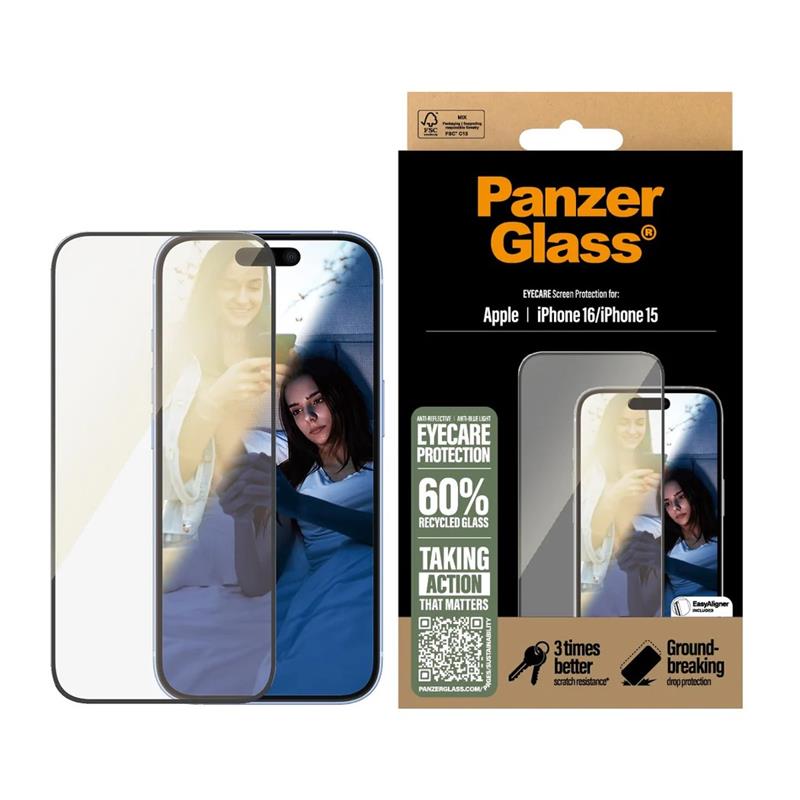 PanzerGlass ochranné sklo UWF EyeCare pre iPhone 16 - Black Frame 