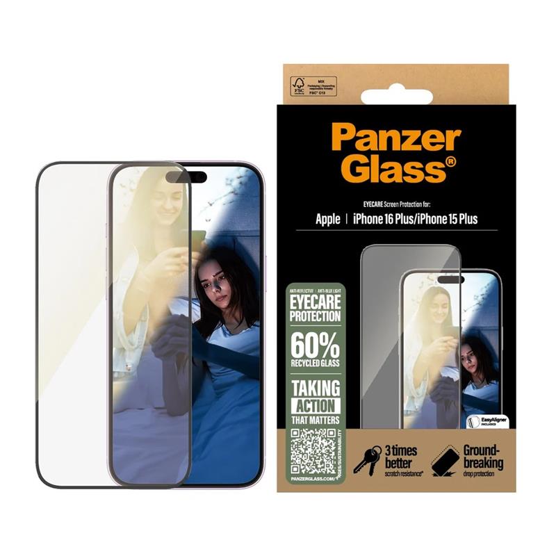 PanzerGlass ochranné sklo UWF EyeCare pre iPhone 16 Plus - Black Frame 