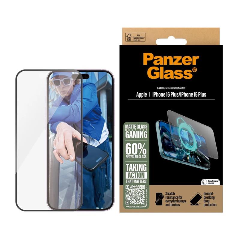 PanzerGlass ochranné sklo UWF Gaming pre iPhone 16 Plus - Black Frame 