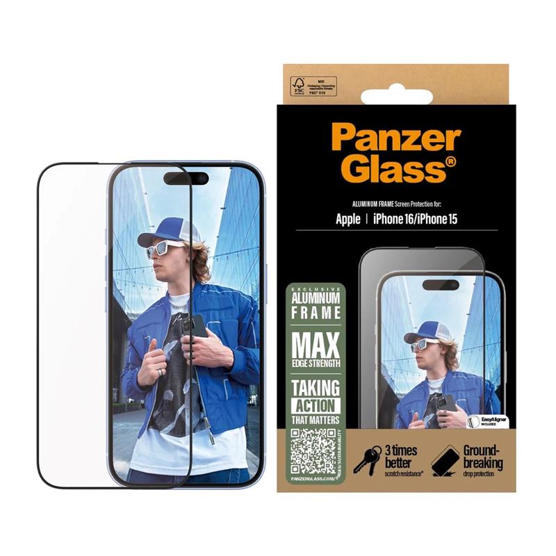 PanzerGlass ochranné sklo UWF pre iPhone 16 - Aluminium Frame 