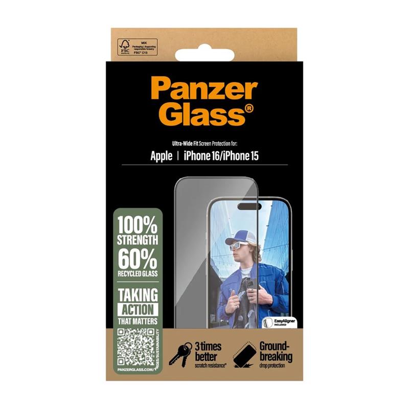 PanzerGlass ochranné sklo UWF pre iPhone 16 - Black Frame 