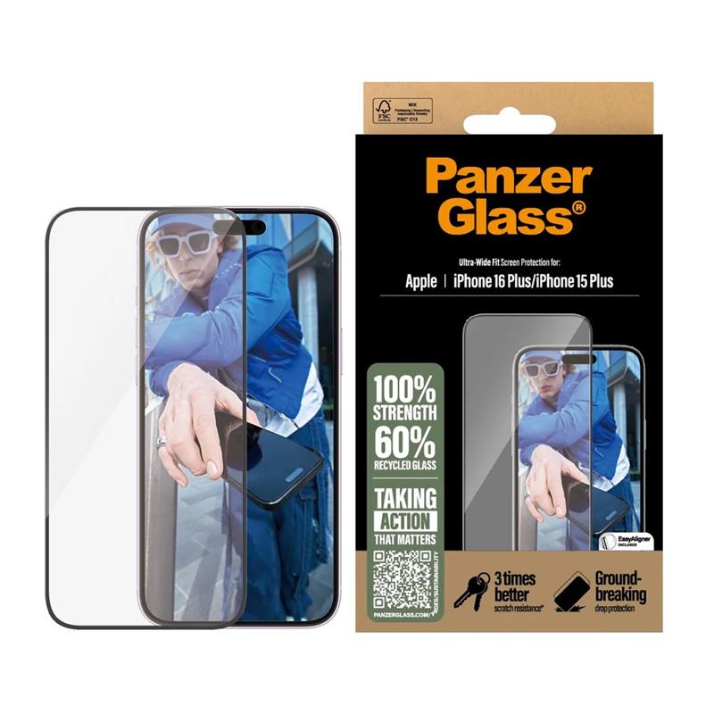 PanzerGlass ochranné sklo UWF pre iPhone 16 Plus - Black Frame 