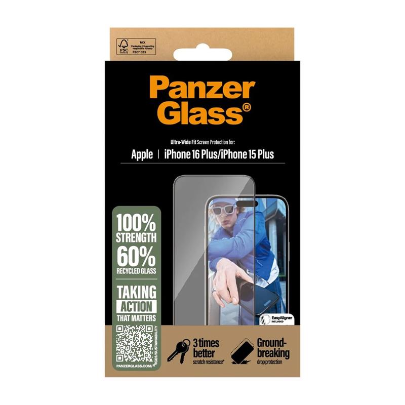 PanzerGlass ochranné sklo UWF pre iPhone 16 Plus - Black Frame 