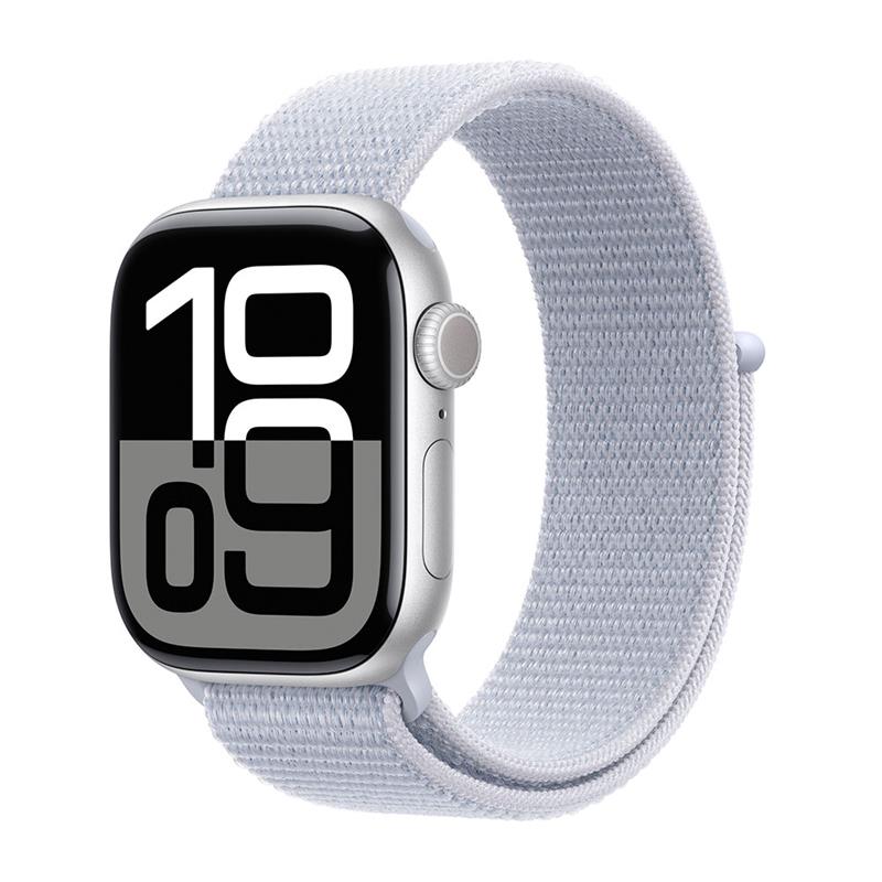 Apple Watch Series 10 GPS + Cellular 42mm Silver Aluminium Case with Blue Cloud Sport Loop 