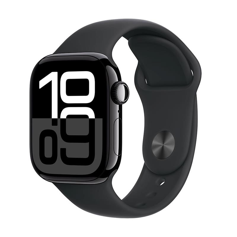 Apple Watch Series 10 GPS + Cellular 42mm Jet Black Aluminium Case with Black Sport Band - S/M 