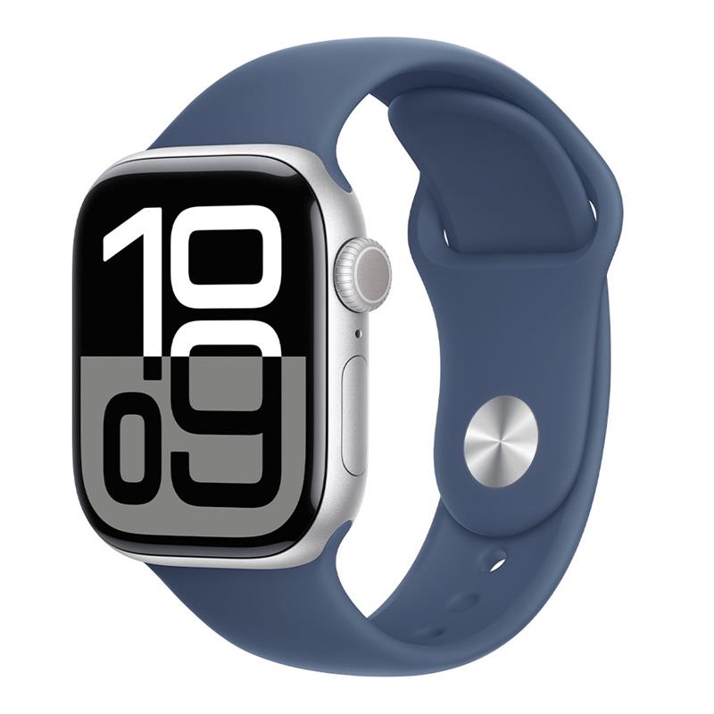 Apple Watch Series 10 GPS + Cellular 46mm Silver Aluminium Case with Denim Sport Band - S/M 