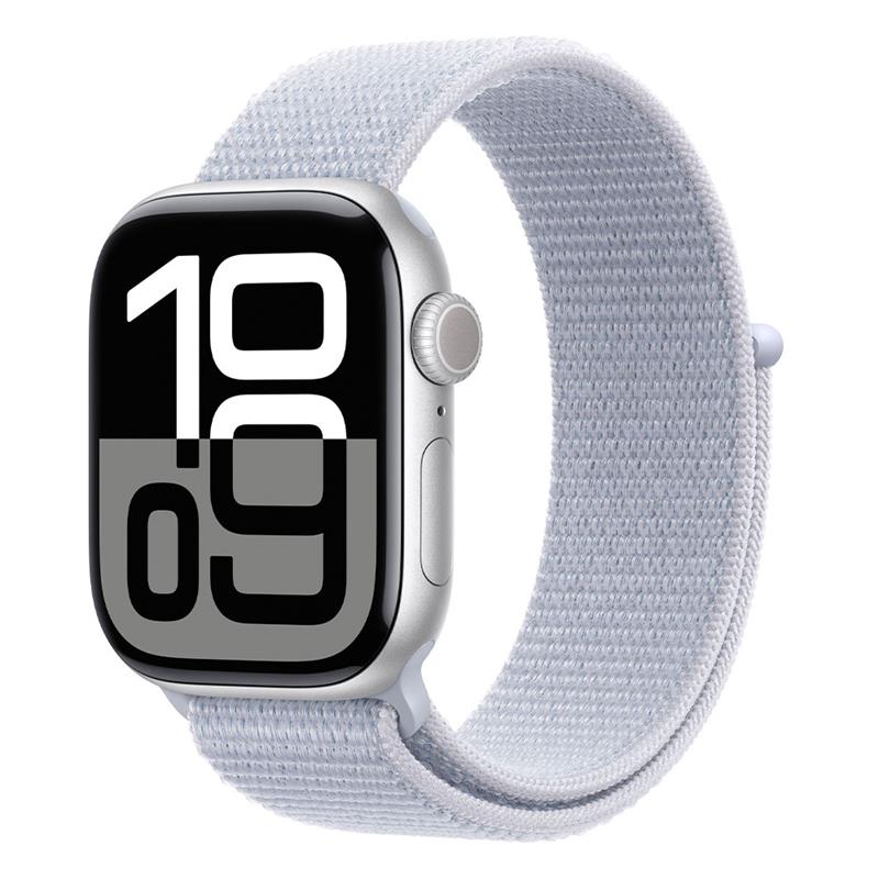 Apple Watch Series 10 GPS + Cellular 46mm Silver Aluminium Case with Blue Cloud Sport Loop 