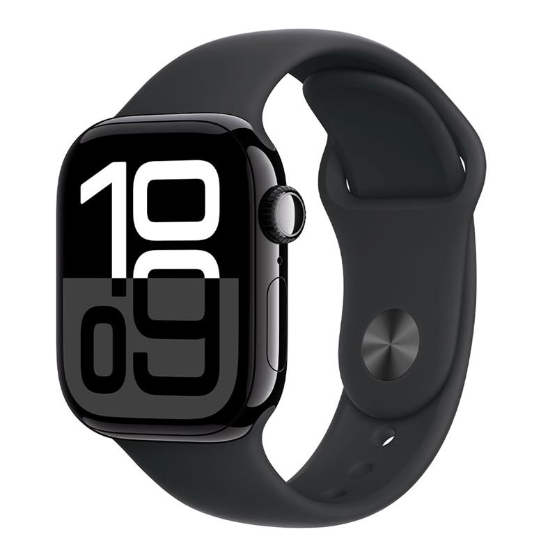 Apple Watch Series 10 GPS + Cellular 46mm Jet Black Aluminium Case with Black Sport Band - S/M 