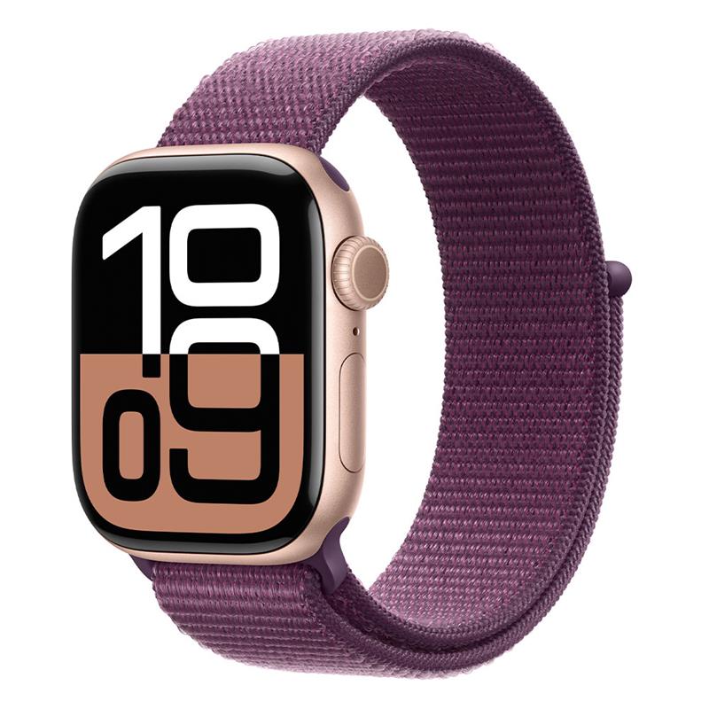 Apple Watch Series 10 GPS + Cellular 46mm Rose Gold Aluminium Case with Plum Sport Loop 