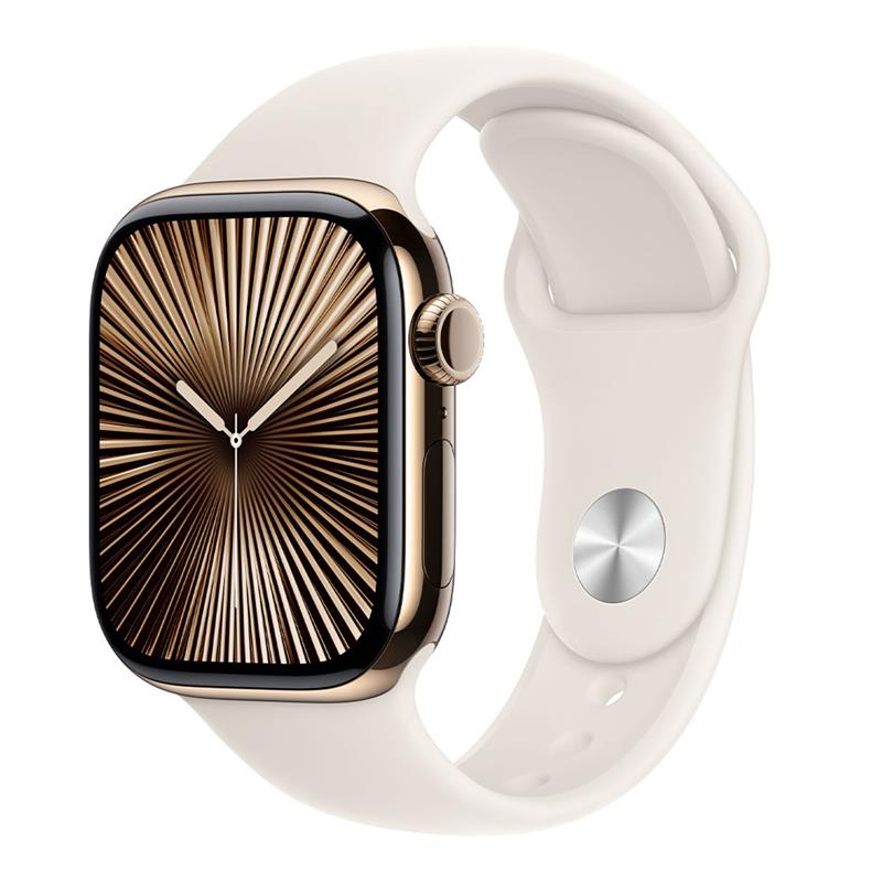 Apple Watch Series 10 GPS + Cellular 46mm Gold Titanium Case with Starlight Sport Band - M/L 