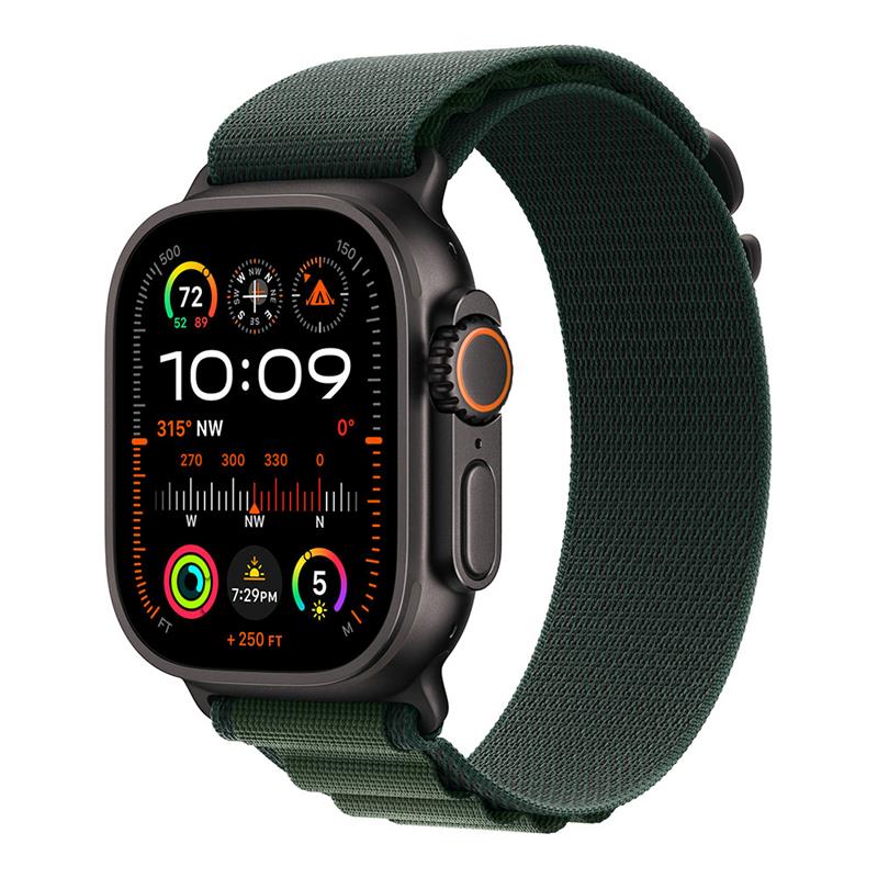 Apple Watch Ultra 2 GPS + Cellular 49mm Black Titanium Case with Dark Green Alpine Loop - Medium 