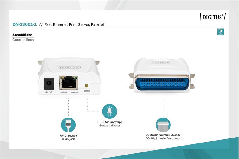 DIGITUS Fast Ethernet Print Server, parallel 