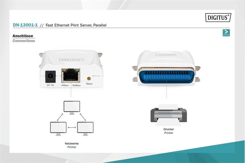 DIGITUS Fast Ethernet Print Server, parallel 