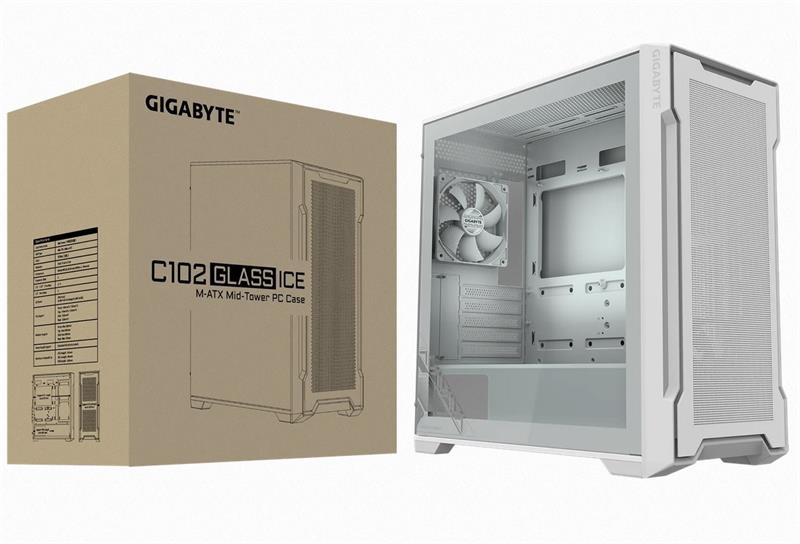 Gigabyte case C102 GLASS ICE, mATX, Mid Tower, white 