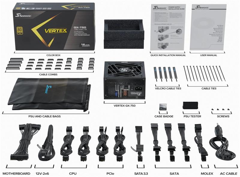 Seasonic VERTEX GX GOLD 750W ATX 3.0, PCIe 5.0, modular 