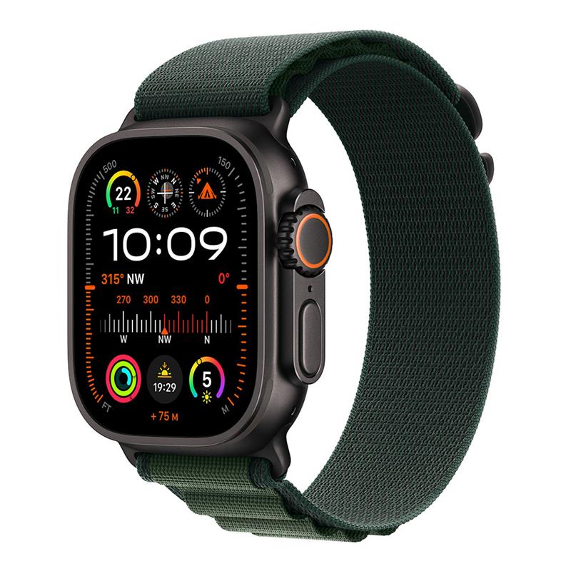 Apple Watch Ultra 2 GPS + Cellular 49mm Black Titanium Case with Dark Green Alpine Loop - Small 
