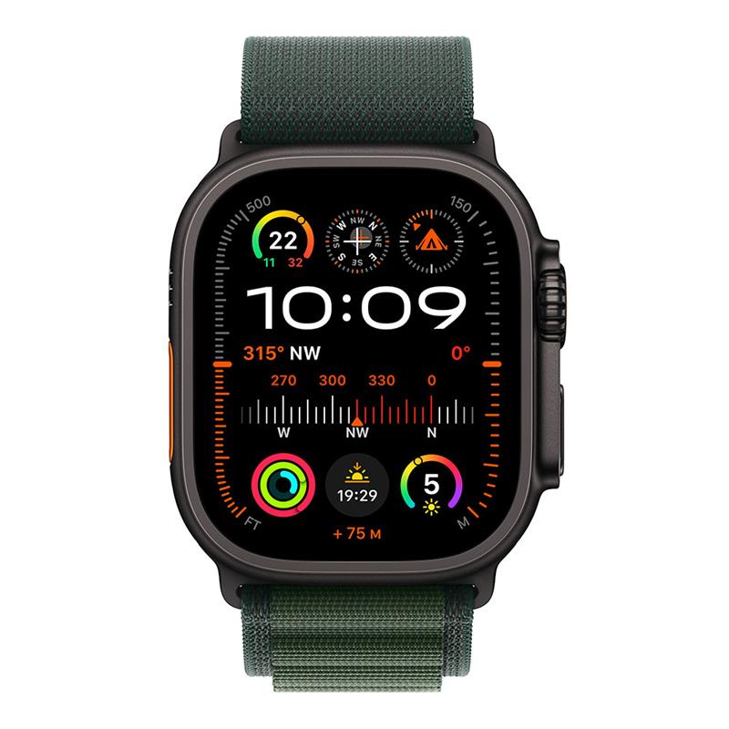 Apple Watch Ultra 2 GPS + Cellular 49mm Black Titanium Case with Dark Green Alpine Loop - Medium 