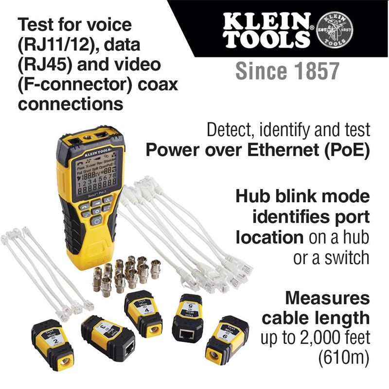 KLEIN TOOLS LAN tester VDV Scout® Pro 3 Tester Kit Locator Map™ (PoE) 