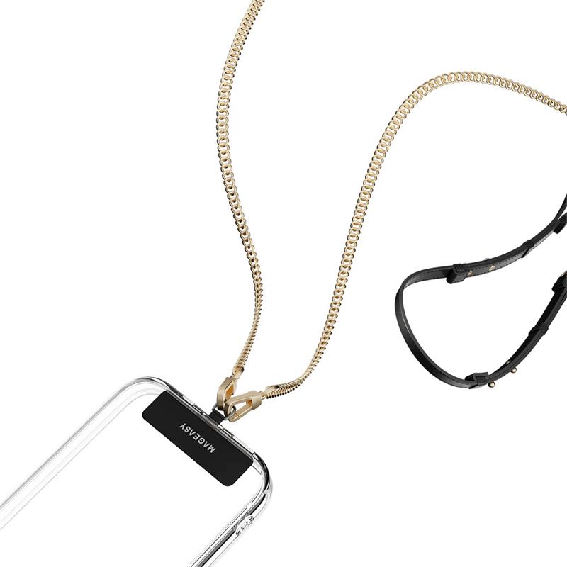 SwitchEasy šnúrka Leather Chain Strap + Strap Card, Phone Lanyard - Black/Matte Gold 