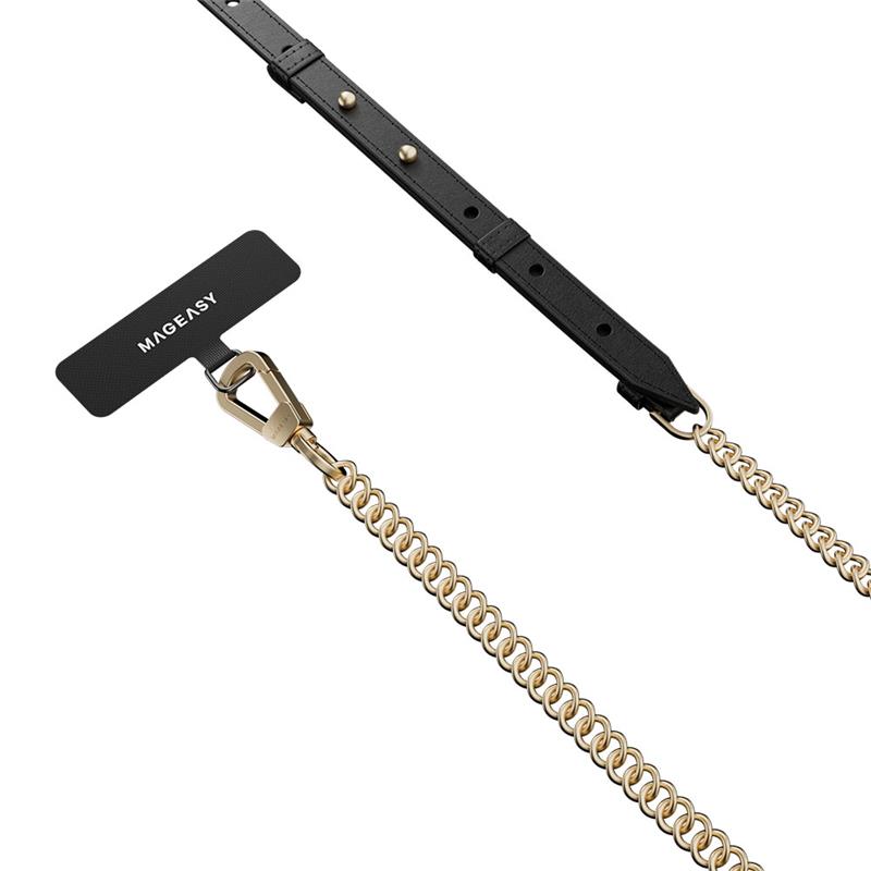 SwitchEasy šnúrka Leather Chain Strap + Strap Card, Phone Lanyard - Black/Matte Gold 