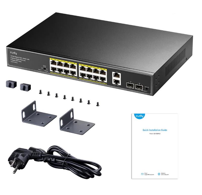 Cudy 16-Port Gigabit PoE+ Switch with 2 Gigabit Uplink ports + 2x SFP 200W 