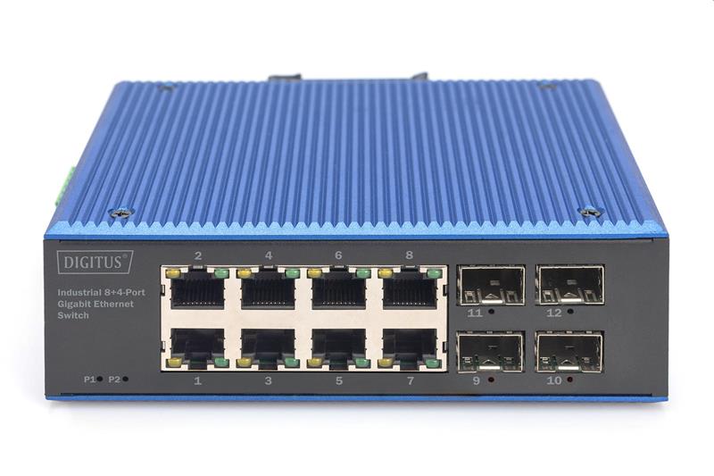 DIGITUS Industrial 8+4-Port Gigabit Ethernet Switch 8 x GE RJ45 + 4 SFP Port 