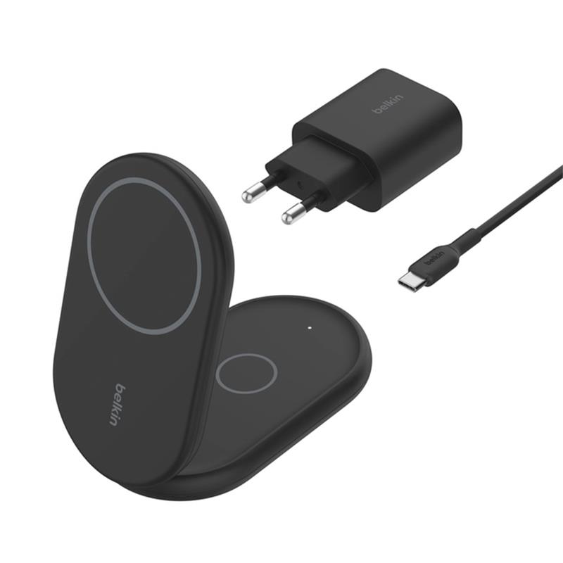 Belkin Boost Charge 2-in-1 Magnetic Foldable Wireless Charger with Qi2 15W + 36W Charger - Black 