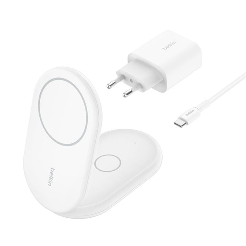 Belkin Boost Charge 2-in-1 Magnetic Foldable Wireless Charger with Qi2 15W + 36W Charger - White 