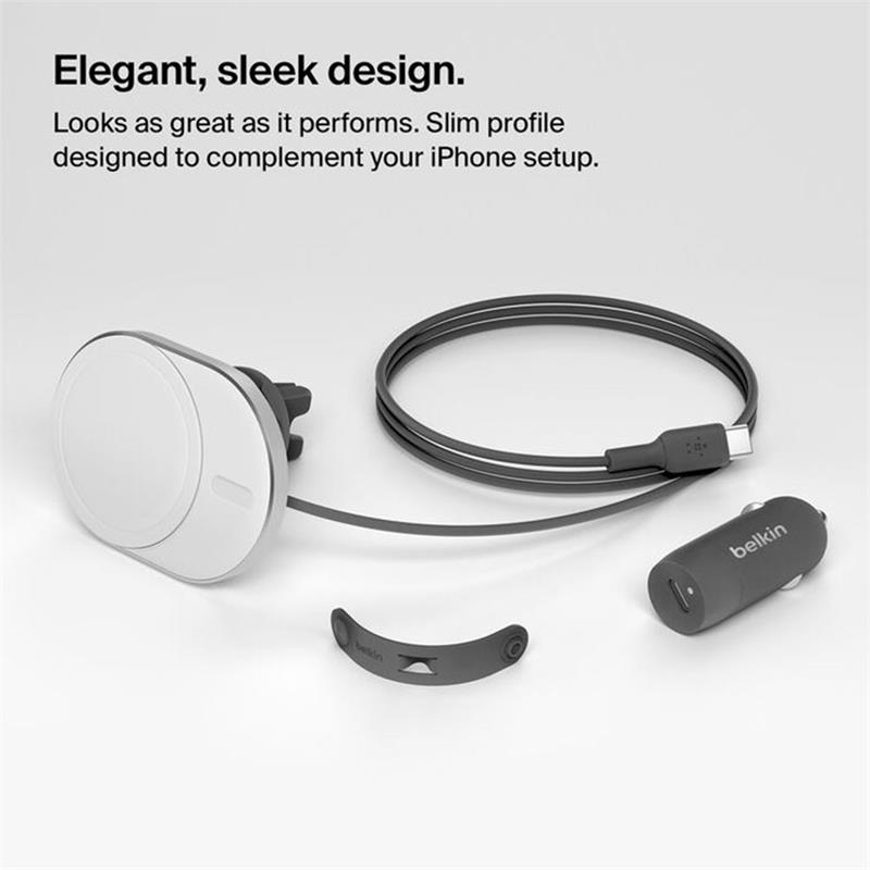 Belkin Boost Charge Pro Magnetic Wireless Car Charger with Qi2 15W + 20W Charger - Gray 