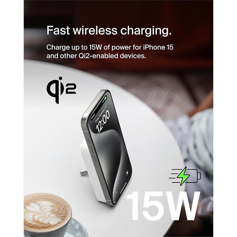 Belkin Boost Charge Pro Magnetic Power Bank with Qi2 8K + Stand - White 