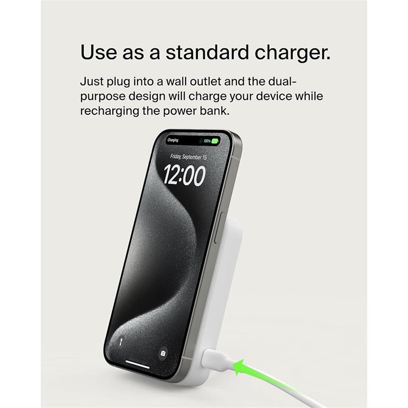 Belkin Boost Charge Pro Magnetic Power Bank with Qi2 8K + Stand - White 