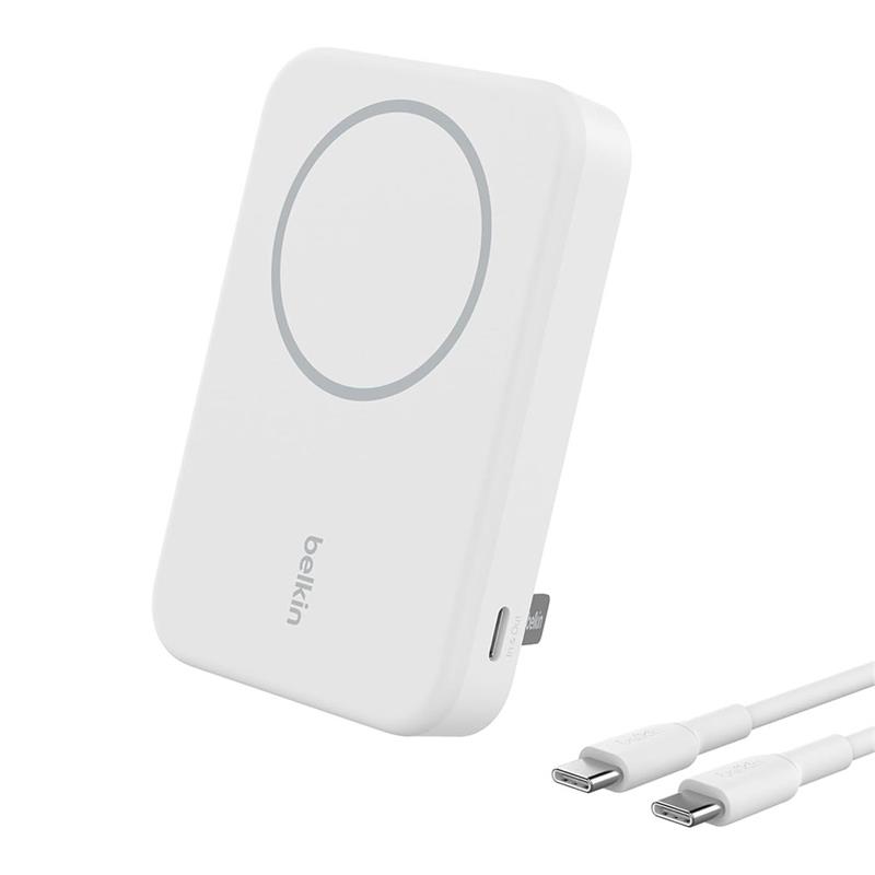 Belkin Boost Charge Pro Magnetic Power Bank with Qi2 8K + Stand - White 