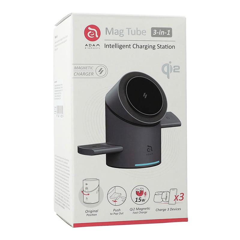 Adam Elements Mag Tube Qi2 3-in-1 Intelligent Charging Station 