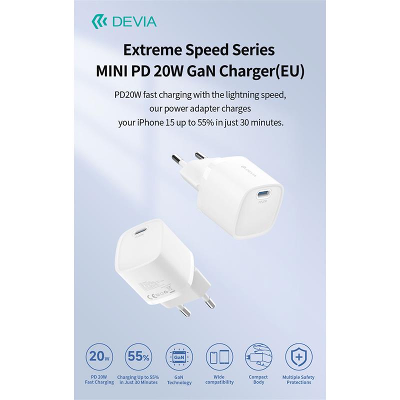Devia sieťová nabíjačka Extreme Speed Mini PD Quick Charger 20W - White 
