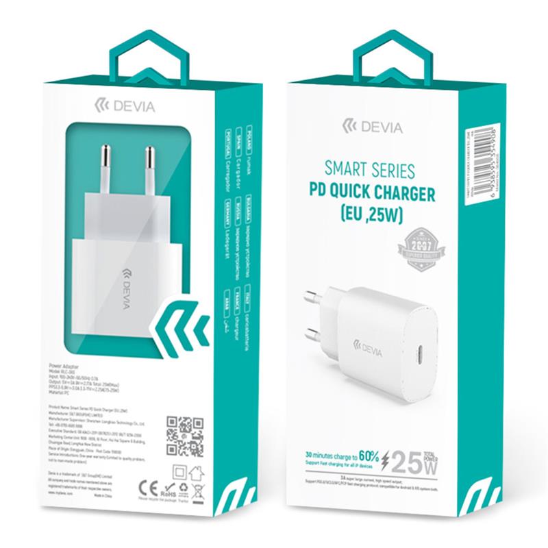 Devia sieťová nabíjačka Smart series PD Quick Charger 25W - White 