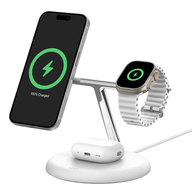 Belkin Boost Charge Pro 3-in-1 Magnetic Wireless Charging Stand with Qi2 15W - White *Rozbalený* 