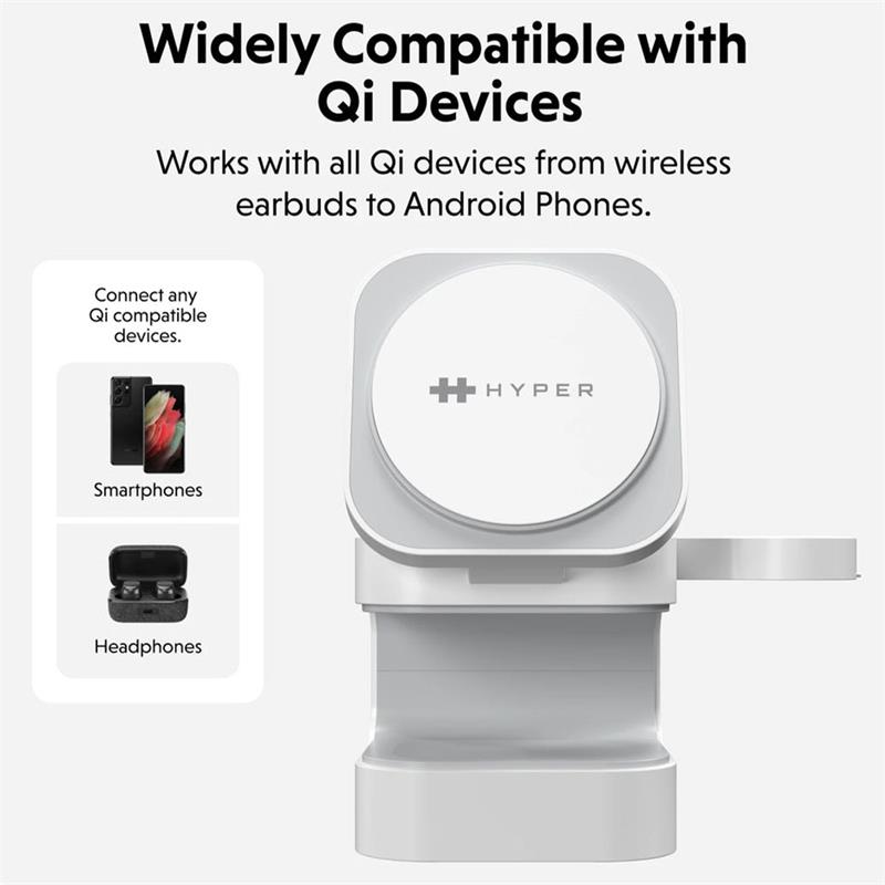 Hyper HyperJuice Qi2 3-in-1 Magnetic Charging Stand - White 