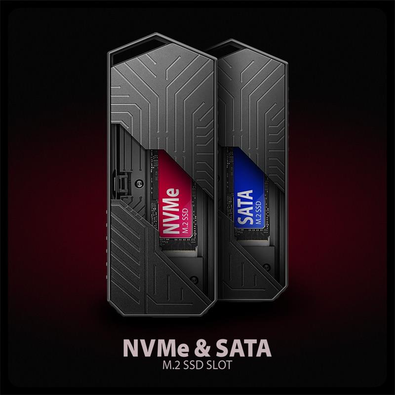 AXAGON EEM2-GAM, USB-C 10Gbps - NVMe & SATA SSD GAME M.2 box, bez skrutiek 