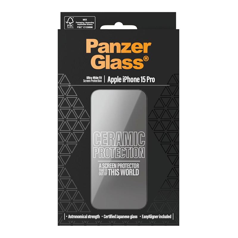 PanzerGlass ochranné sklo UWF Ceramic Protection pre iPhone 15 Pro - Black Frame 