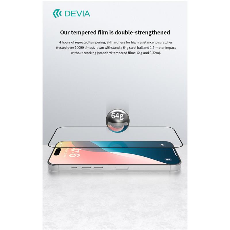 Devia ochranné sklo Van Series Anti-Static pre iPhone 16 Pro Max - Black Frame *Rozbalený* 