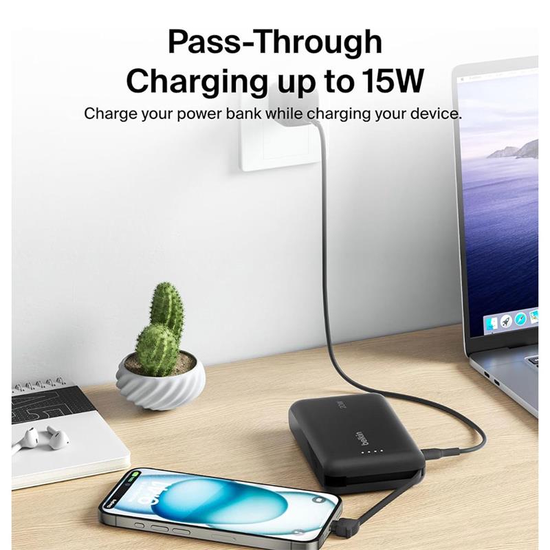 Belkin BoostCharge PowerBank 10K with Integrated USB-C Cable 20W - Blue 