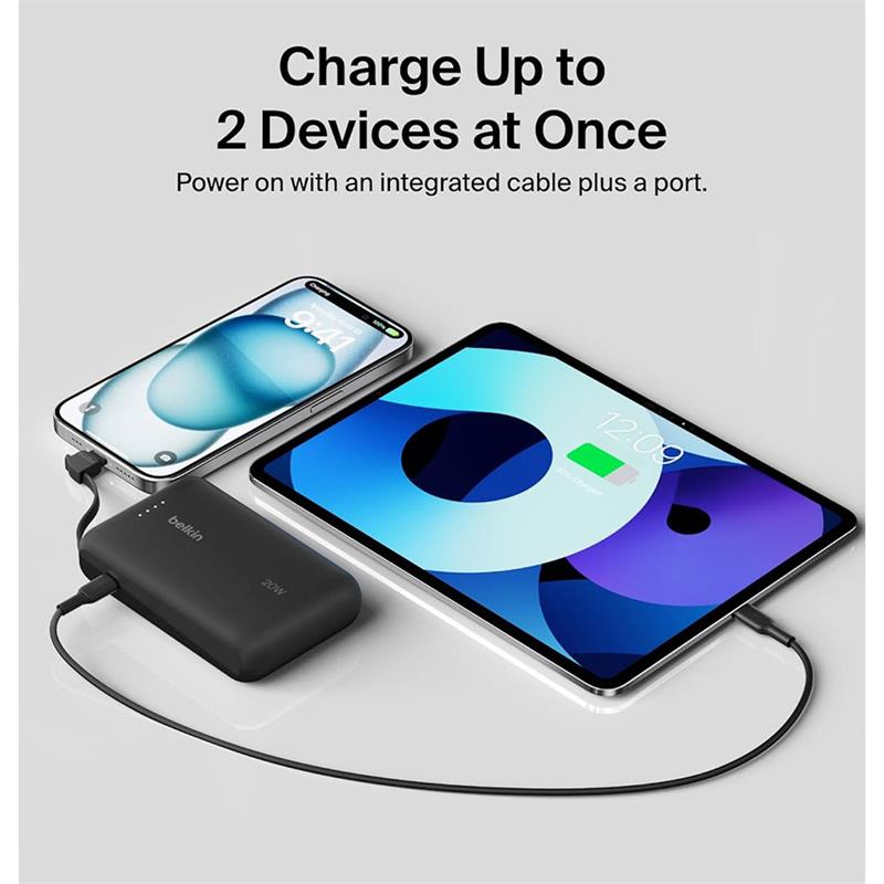 Belkin BoostCharge PowerBank 10K with Integrated USB-C Cable 20W - Blue 