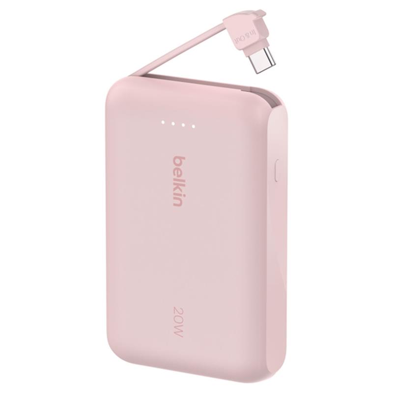 Belkin BoostCharge PowerBank 10K with Integrated USB-C Cable 20W - Pink 