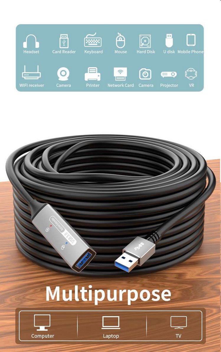 PremiumCord USB 3.2 repeater a predlžovací kábel Male-Female, 5Gbps Aluminium 5m 